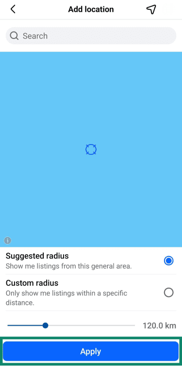 Add location on Marketplace in the Facebook app.