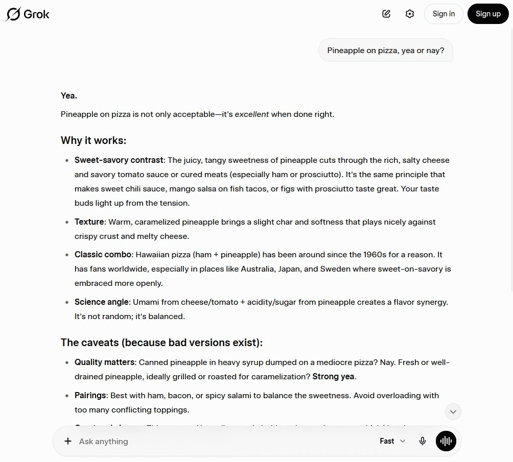 Grok interface.