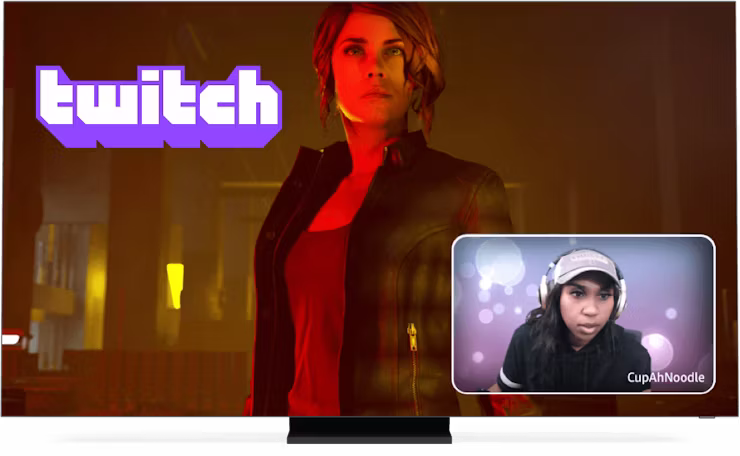 Logo, spil og streamer p&aring; sk&aelig;rmen med Twitch.