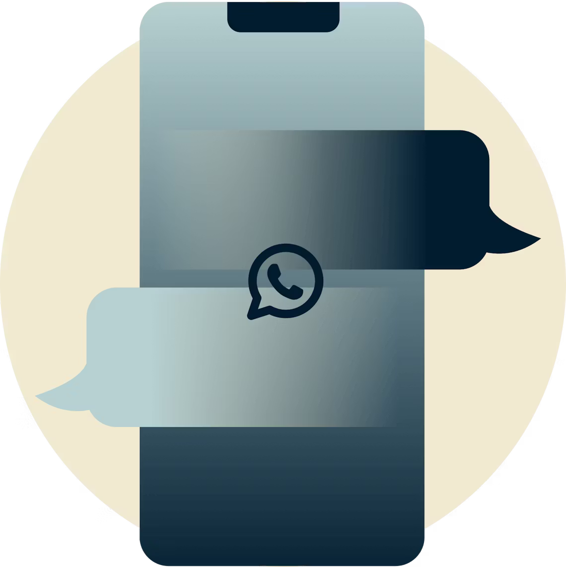 WhatsApp-Symbol &uuml;ber Chat-Blasen auf einem Telefon.