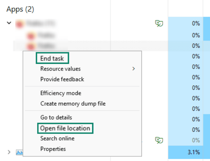 Task Manager showing the 