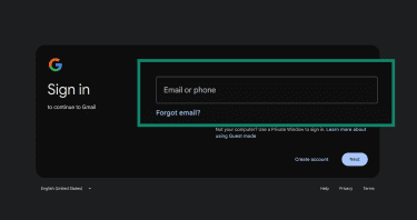 Google login page, highlighting the email input field.