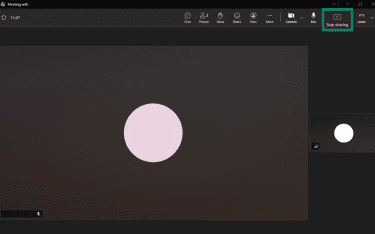 Stop sharing button in the top-right menu bar of the Teams desktop app.