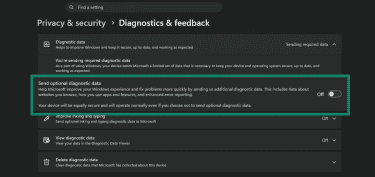 Send optional diagnostic data under Diagnostics & feedback.