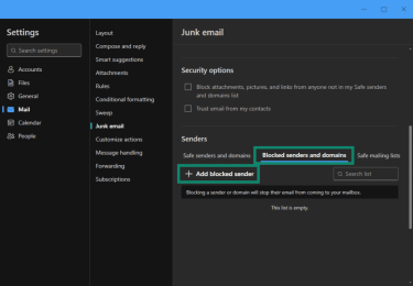 How to access the blocked senders and domains list in the new Outlook