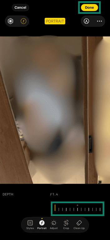 Depth control slider on a photo taken with Portrait mode on an iPhone.