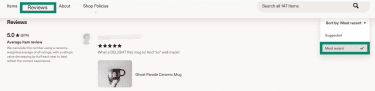 Sorting Etsy reviews by most recent.
