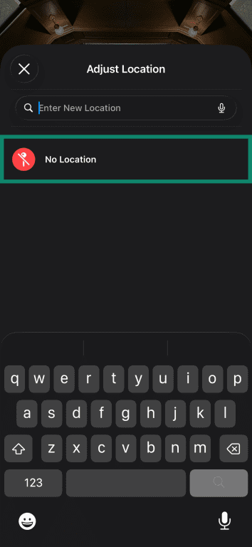 Adjust Location screen in the iPhone Photos app showing the option to remove or change the photo location metadata
